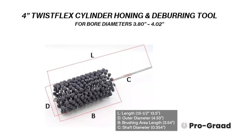 TwistFlex أداة صقل الأسطوانات Pro-Graad 4" 240SC | أداة صقل الأسطوانات المرنة 4.00" | فرشاة ثقب لقطر الثقوب 3.80" - 4.02" | كربيد السيليكون 240 حبيبة | عمود 0.354" | طول 13.5" - Image 2